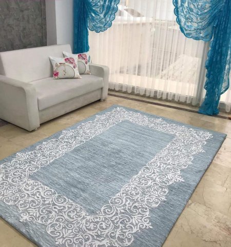 كفر سجاد ازرق مزخرف ابيض