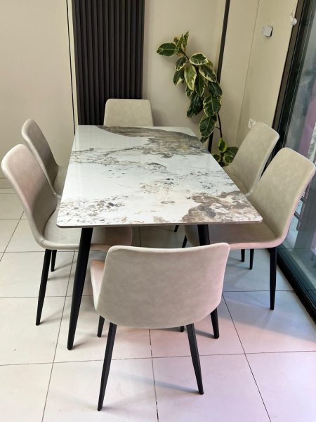 طاولة شايش "ماربل تقيل بيج  " 6 كراسي (102)