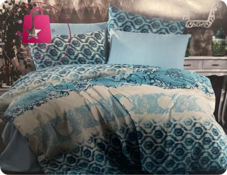 مفرش تركي" ابيض وازرق مشجر"